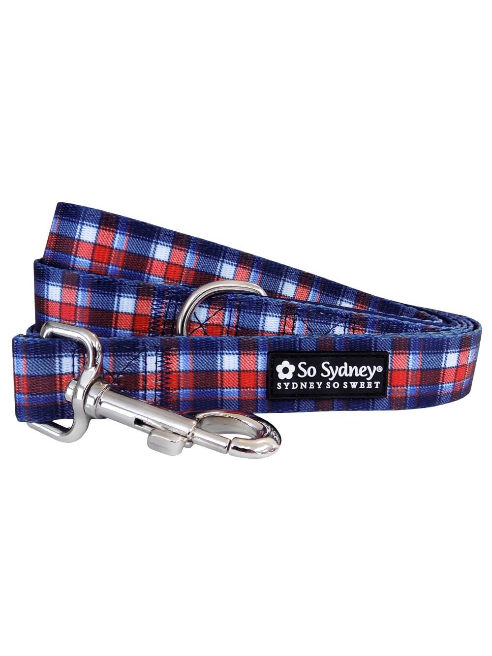 Red White &amp; Blue Patriotic Plaid Nylon Dog Leash - Sydney So Sweet