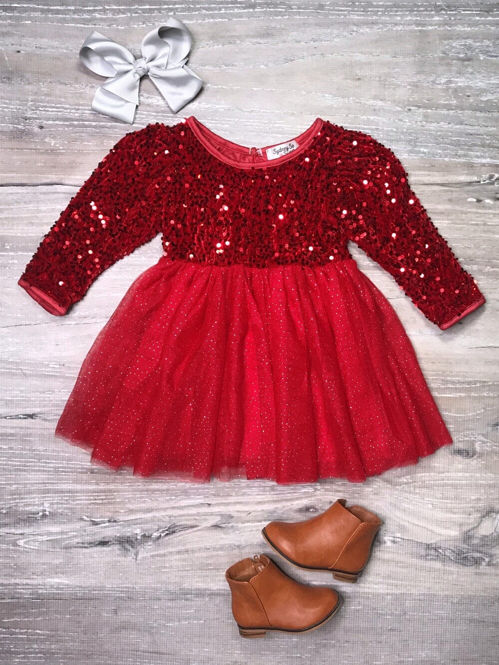 Red Sequin Velvet Tulle Chiffon Girls Special Occasion Christmas Holiday Tutu Dress - Sydney So Sweet