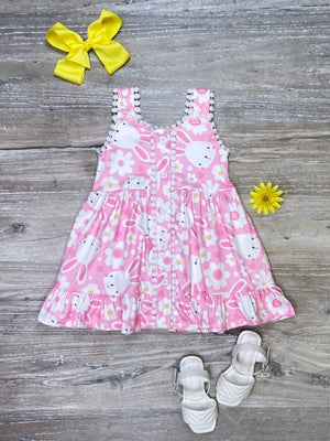 Retro Rabbit Pink Daisy Flower Girls Easter Tank Dress - Sydney So Sweet