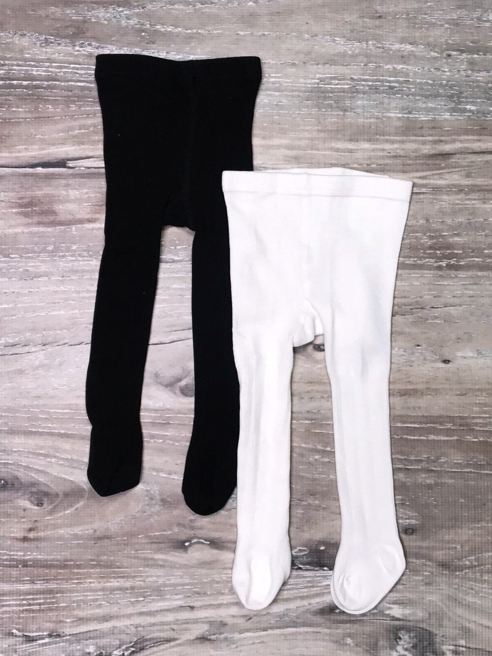 Girls Set Of 2 Ribbed Knit Tights Black & White, Ships Fast