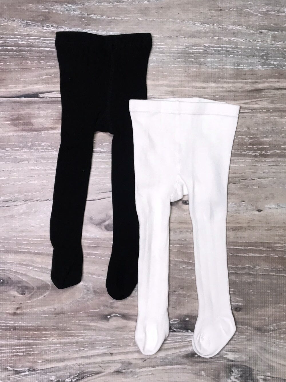 Girls Set Of 2 Ribbed Knit Tights - Black &amp; White - Sydney So Sweet