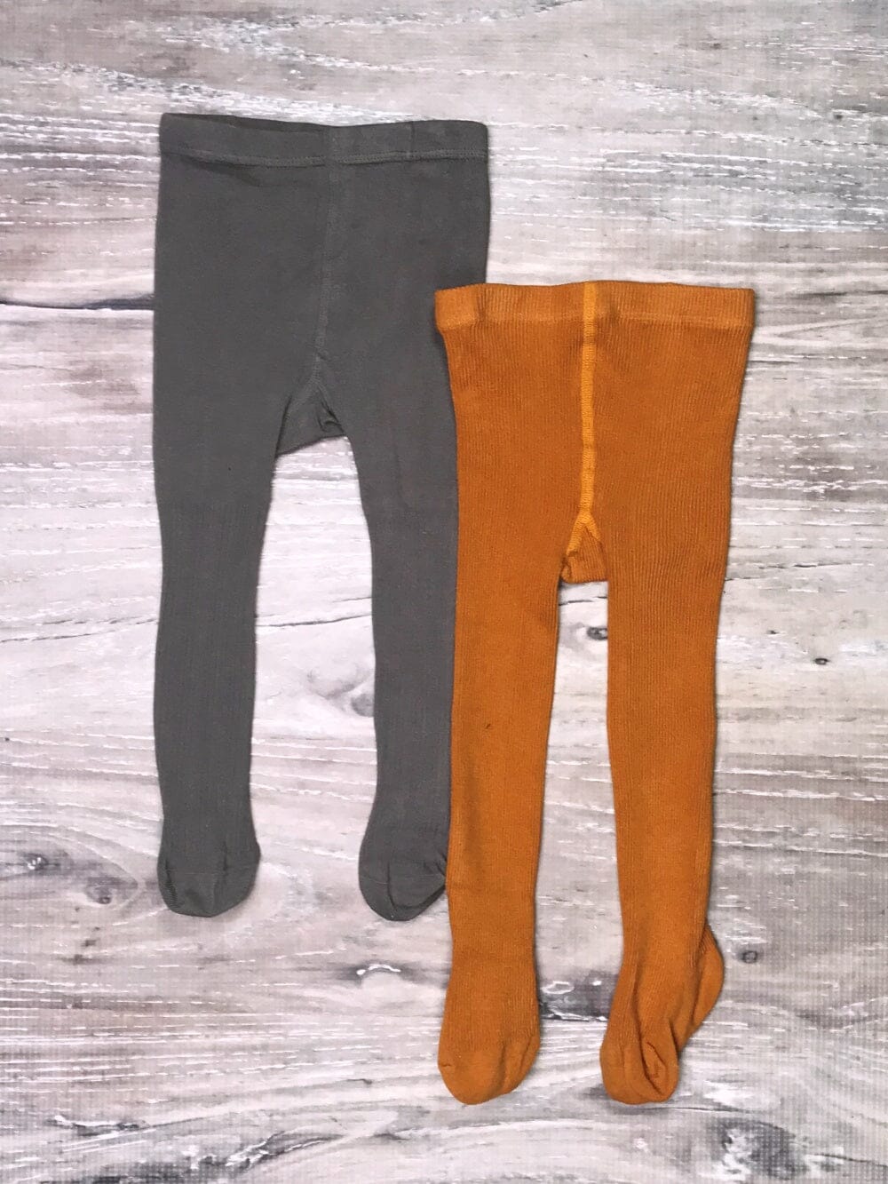 Girls Set Of 2 Ribbed Knit Tights - Mustard & Gray