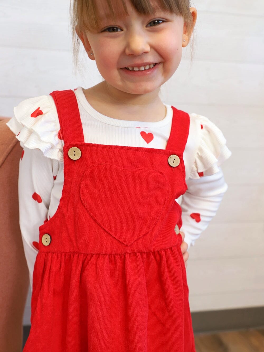 My Whole Heart Red Ruffle Corduroy Girls Jumper Dress Set - Sydney So Sweet