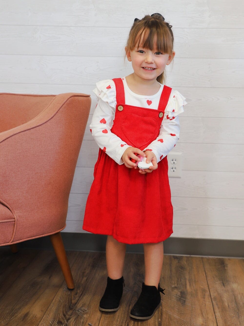 My Whole Heart Red Ruffle Corduroy Girls Jumper Dress Set - Sydney So Sweet