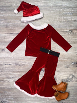 Santa's Helper Velvet and Fleece Christmas Red 3 Piece Set - Sydney So Sweet