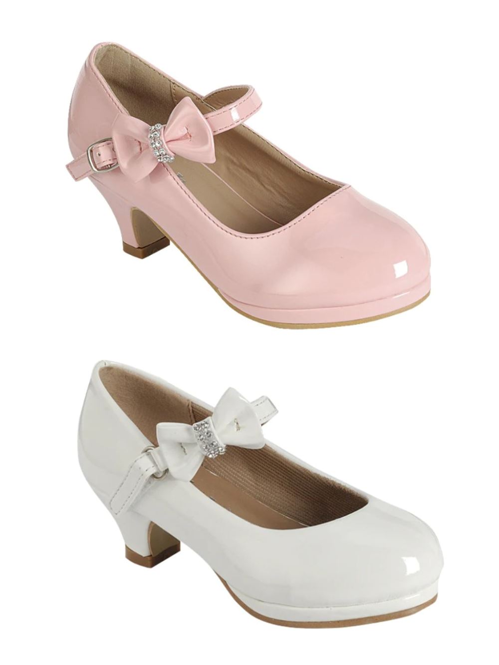 Mary Jane Low Heel Bow Adjustable Strap Girls Dress Shoes