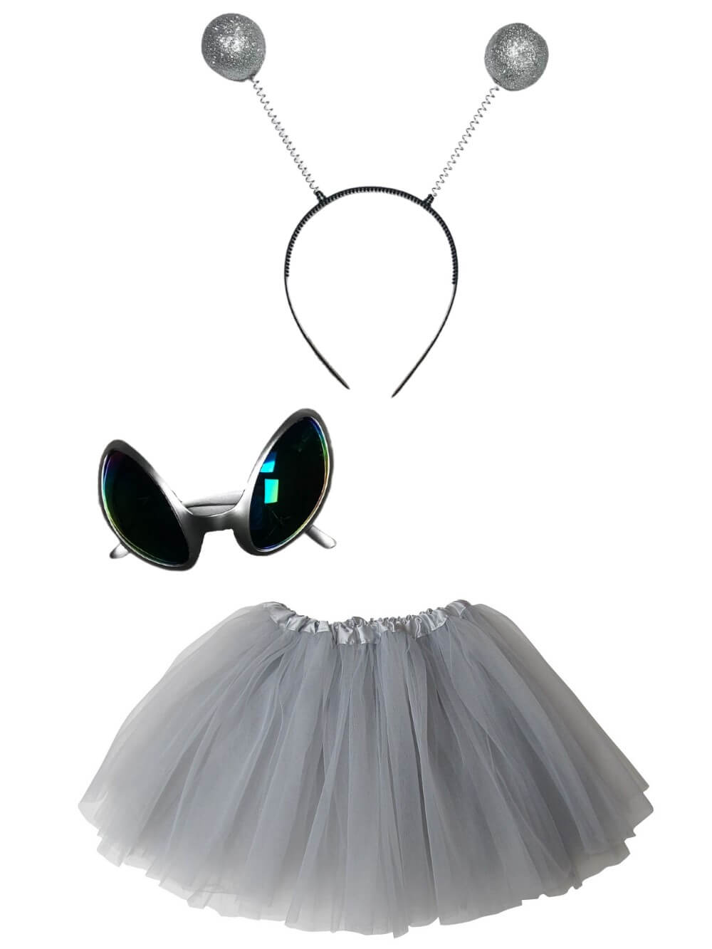 Adult Alien Costume Silver - Tutu Skirt, Sunglasses, &amp; Headband Set for Adult or Plus Size - Sydney So Sweet