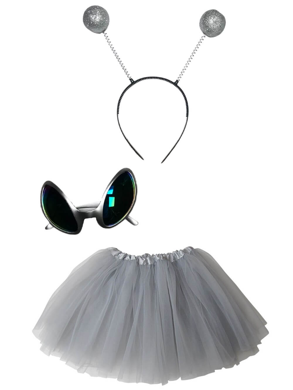Adult Alien Costume Silver - Tutu Skirt, Sunglasses, & Headband Set for Adult or Plus Size - Sydney So Sweet