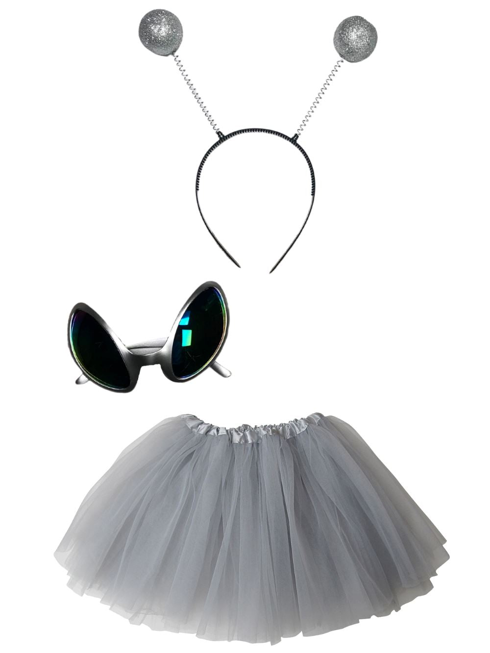 Alien Costume Silver - Complete Kids Costume Set with Tutu, Headband, & Sunglasses - Sydney So Sweet