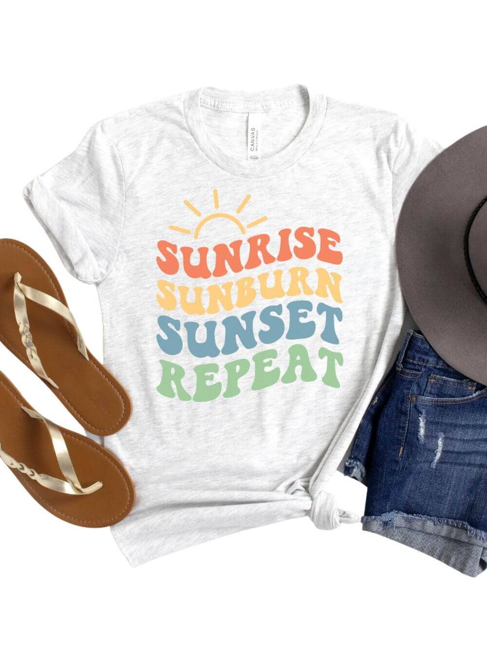 Sunrise Sunburn Sunset Repeat Shirt Summer Vacation Groovy Graphic