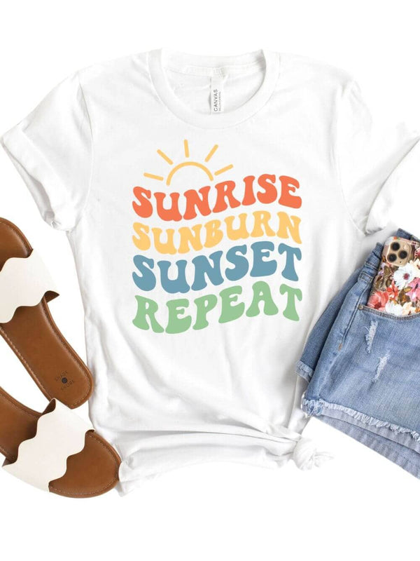 Sunrise Sunburn Sunset Repeat Shirt Summer Vacation Groovy Graphic