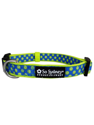 Tennis Ball Star Blue & Yellow Adjustable Sporty Dog Collar - Sydney So Sweet
