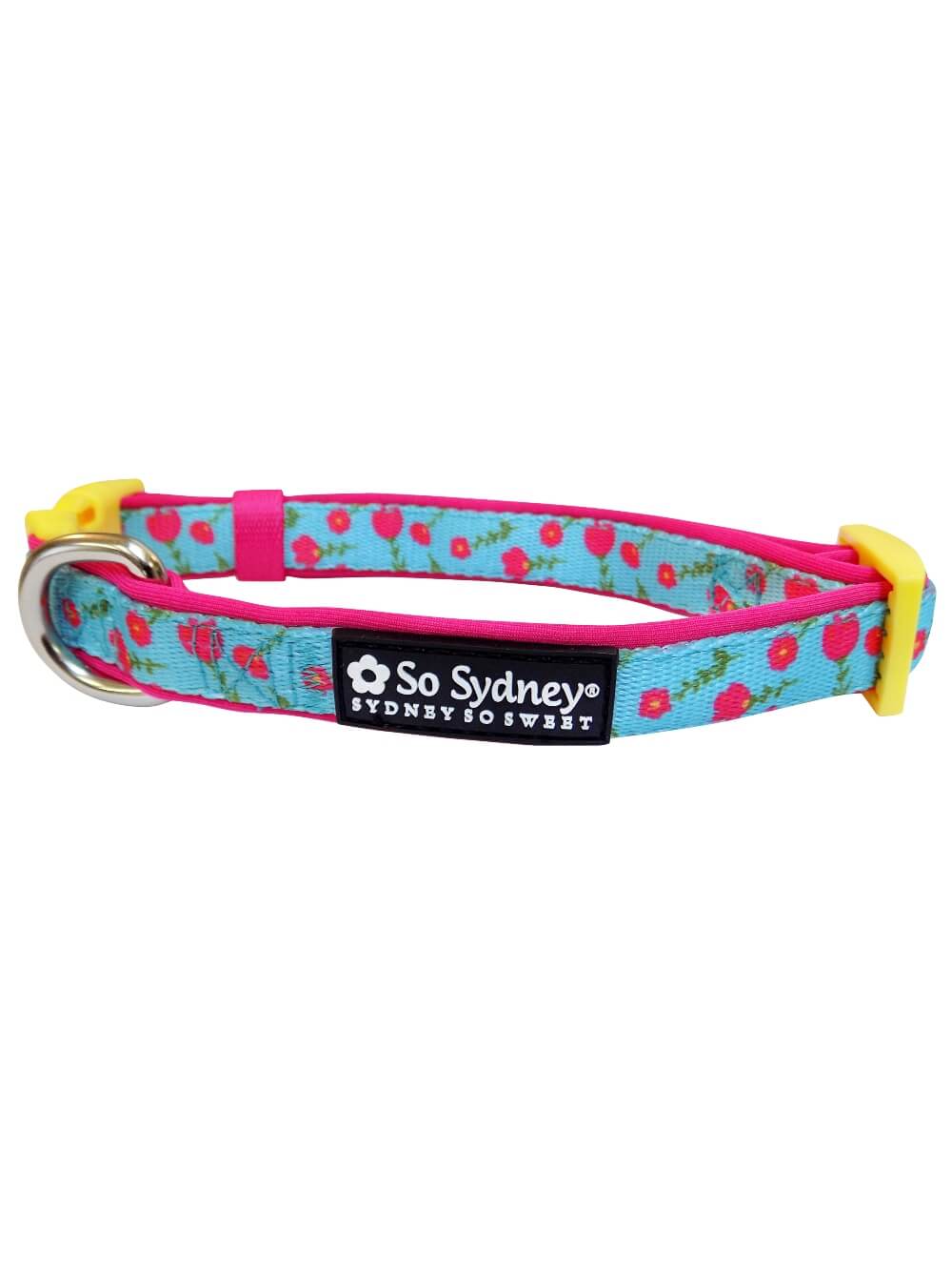 Tulip Hot Pink Floral Blue Springtime Fashion Dog Collar - Sydney So Sweet