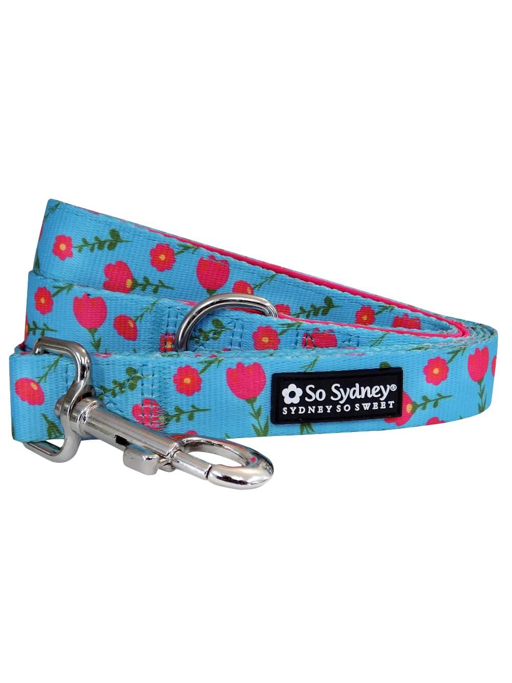 Tulip Hot Pink Floral Blue Pretty &amp; Bright Springtime Leash - Sydney So Sweet