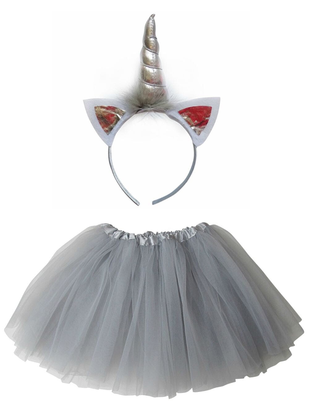 Girls Silver Metallic Unicorn Tutu Costume - Complete Set with Tutu and Headband Horn - Sydney So Sweet