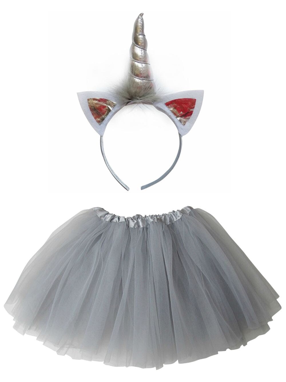 Girls Silver Metallic Unicorn Tutu Skirt Costume Complete Set with Headband Horn - Sydney So Sweet