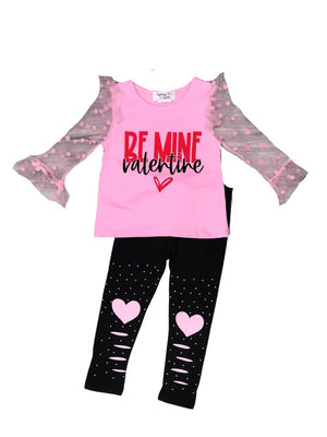 Be Mine Valentine Pink Heart Knee Patch Girls Valentine's Day Outfit - Sydney So Sweet