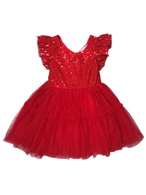 Bright Red Sequin Short Sleeve Chiffon Girls Special Occasion Tutu Dress - Sydney So Sweet