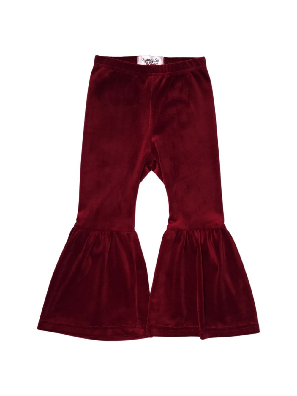 Burgundy Girls Velvet Bell Bottoms - Sydney So Sweet