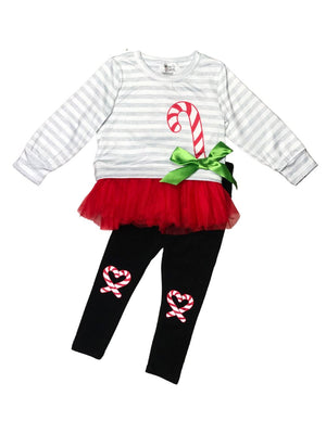 Candy Cane Cheer Knee Patch Stripe Girls Christmas Outfit - Sydney So Sweet