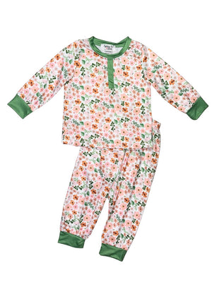 Green & Pink Ditsy Floral Girls Long Sleeve Pajamas - Sydney So Sweet