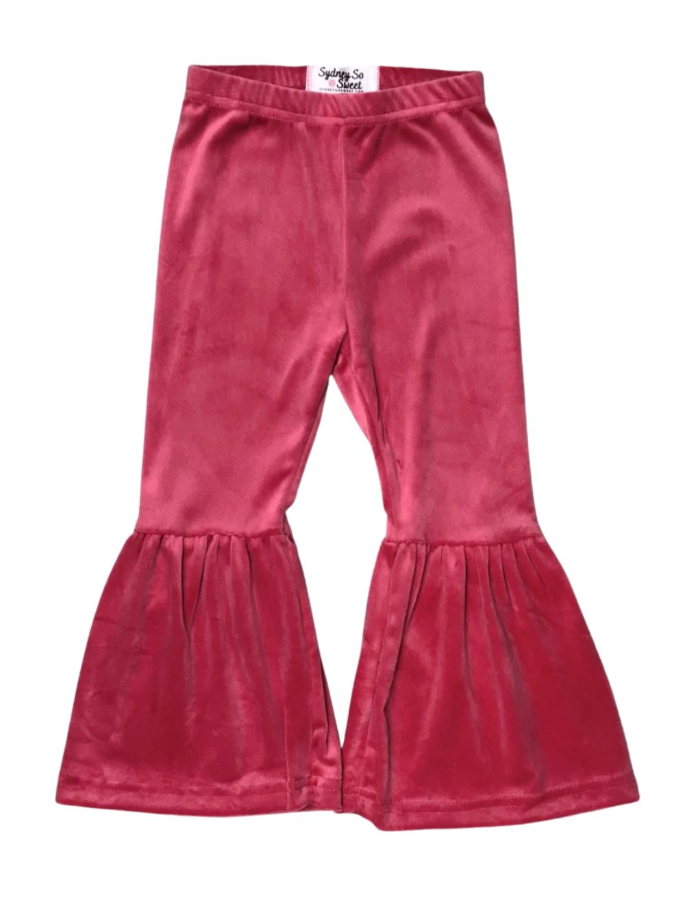 Dusty Rose Pink Girls Velvet Bell Bottoms - Sydney So Sweet