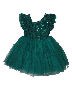 Emerald Green Sequin Short Sleeve Chiffon Girls Special Occasion Tutu Dress - Sydney So Sweet