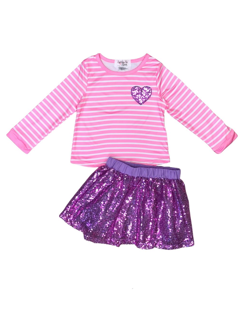 Follow Your Heart Pink Stripe Purple Sequin Girls Skirt Outfit - Sydney So Sweet