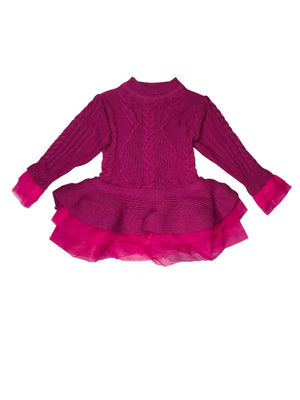 Fuchsia Pink Cable Knit Ruffle Tutu Girls Sweater Tunic - Sydney So Sweet