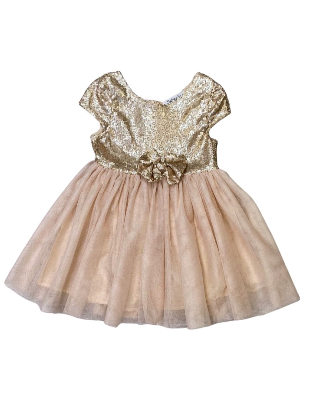 Golden Sequin Bow Tulle Fancy or Special Occasion Girls Tutu Dress - Sydney So Sweet