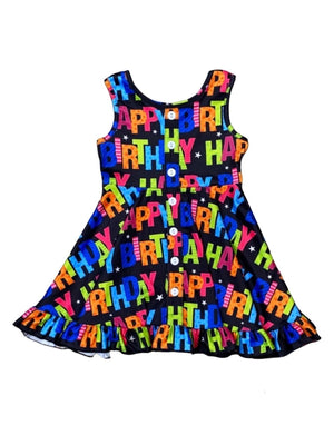 Happy Happy Birthday Rainbow Black Tank Girls Skater Dress - Sydney So Sweet