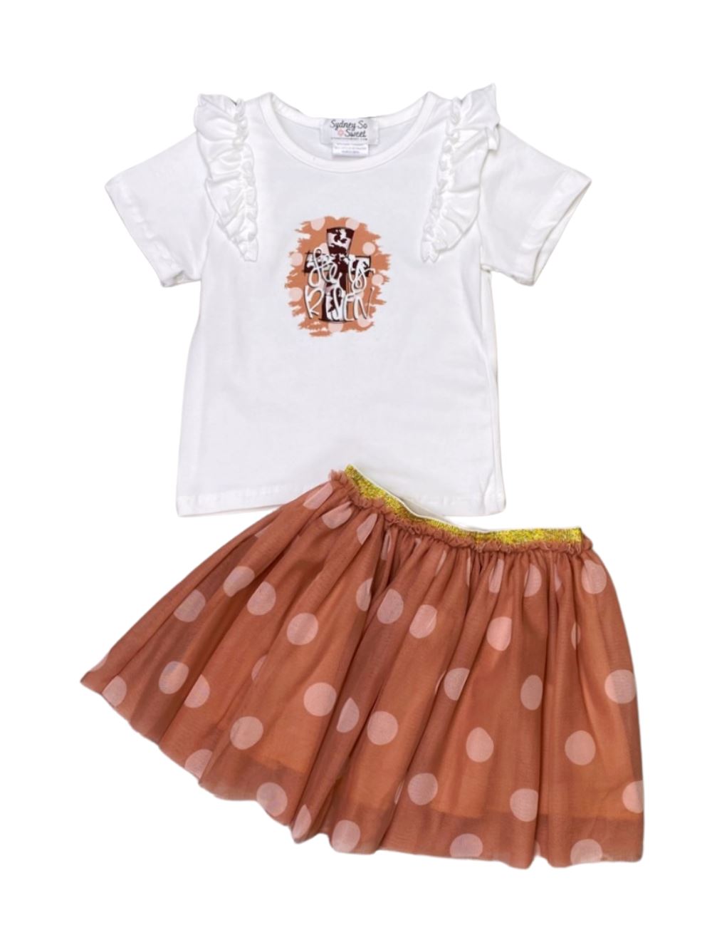 He Is Risen Ruffle Polka Dot Girls Easter Skirt Outfit - Sydney So Sweet