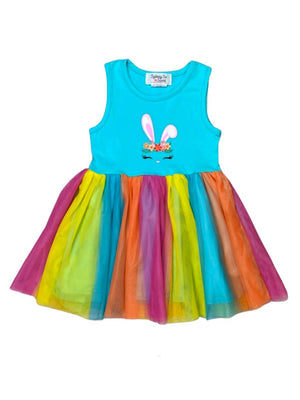 Honey Bunny Blue Rainbow Tulle Chiffon Girls Easter Tutu Dress - Sydney So Sweet