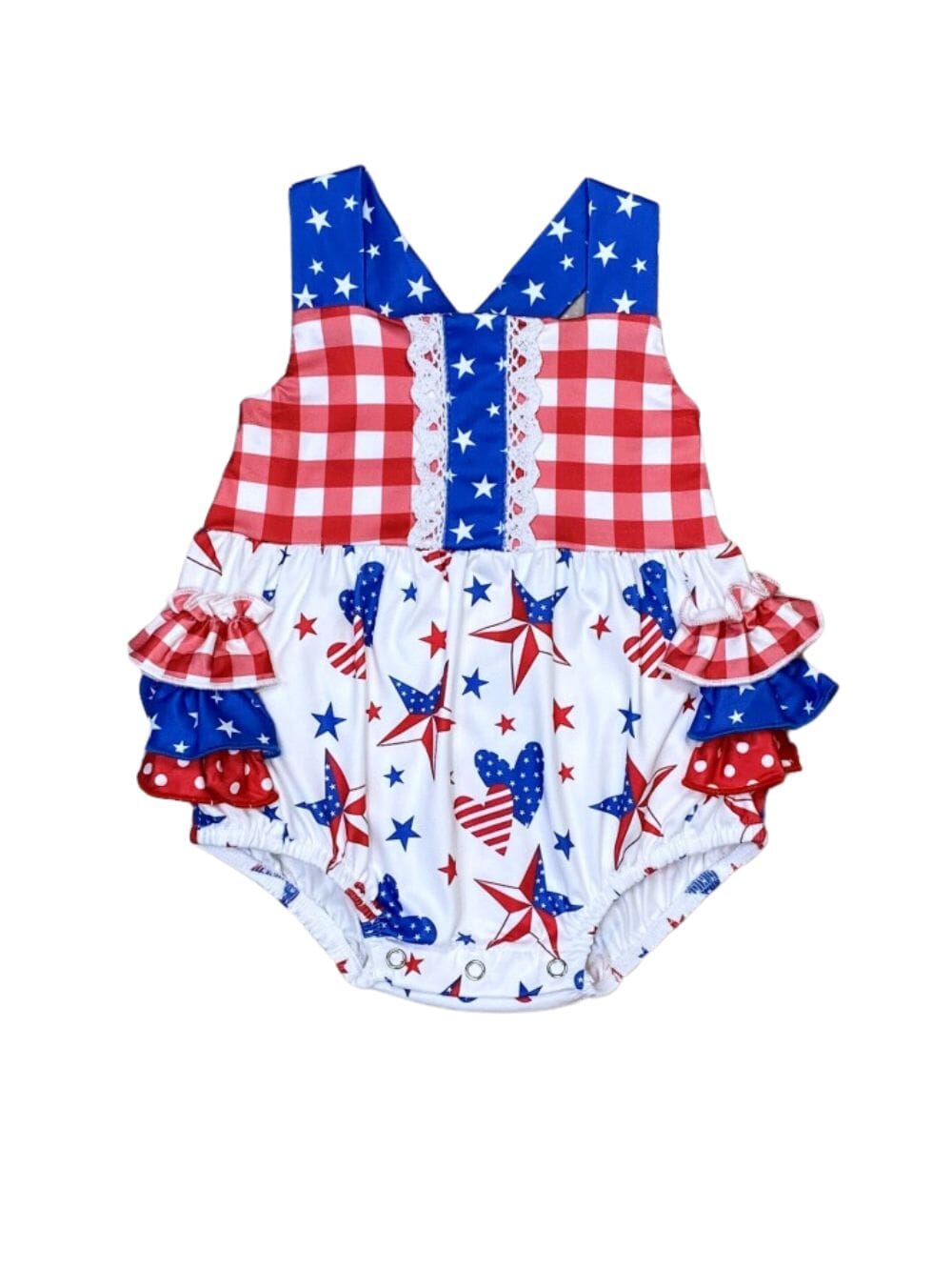 Hooray For The USA Red White & Blue Stars 4th Of July Baby Girls Romper