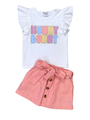 Hunny Bunny Pastel Pink Flutter Sleeve Girls Easter Skirt Outfit - Sydney So Sweet