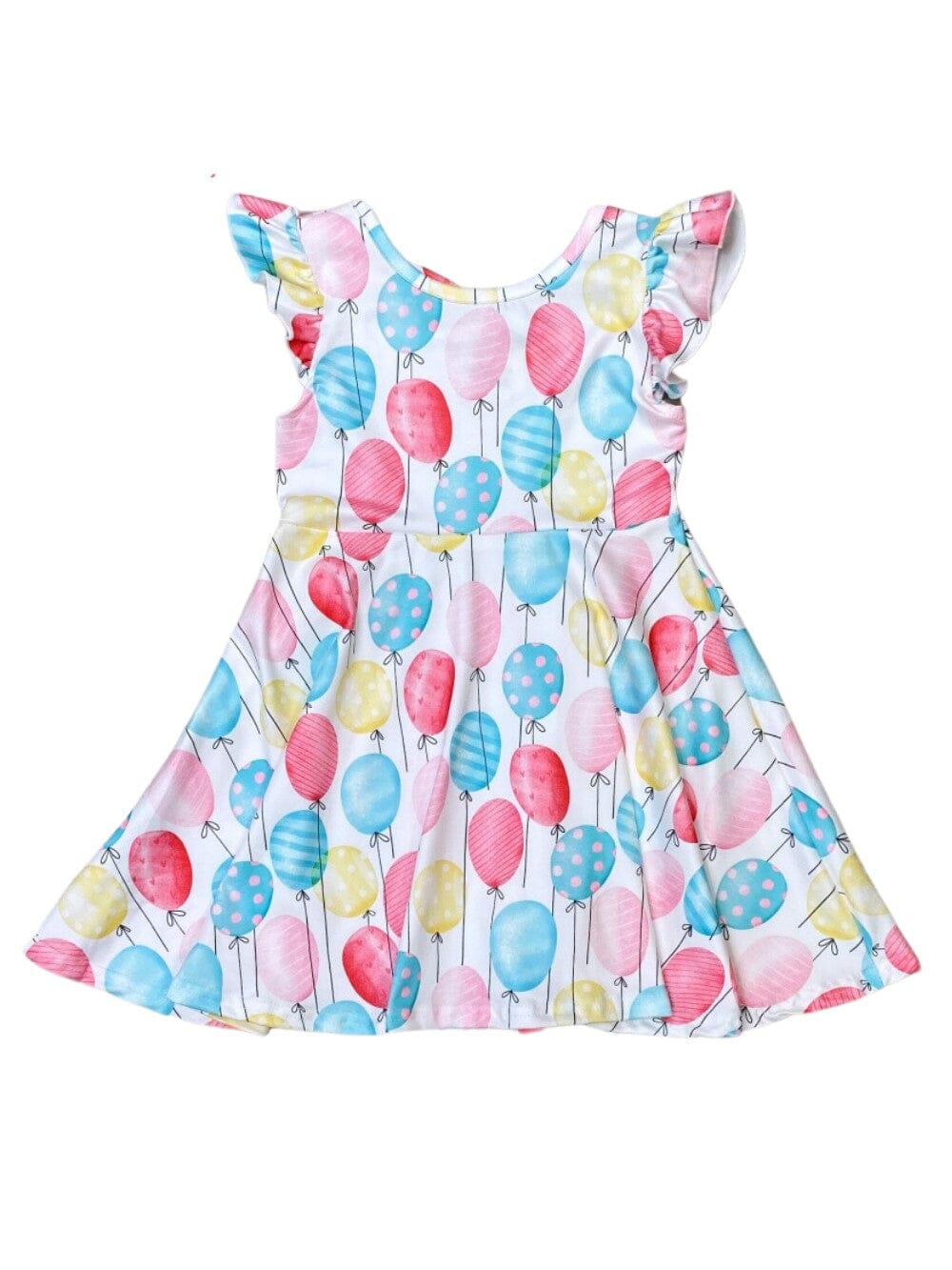 Balloon Party Blue & Pink Flutter Sleeve Girls Birthday Dress - Sydney So Sweet