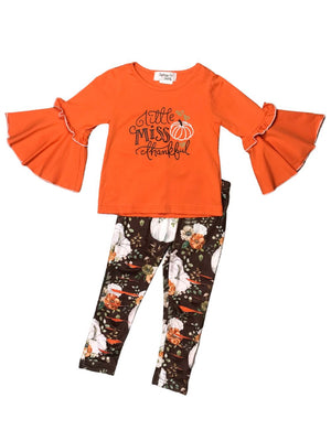 Little Miss Thankful Pumpkin Brown & Orange Girls Fall Outfit - Sydney So Sweet