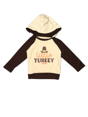 Little Turkey Taupe & Brown Raglan Sleeve Boys Thanksgiving Hoodie - Sydney So Sweet