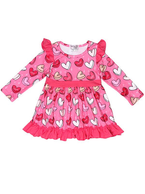 Love You Cute Candy Hearts Pink Ruffle Girls Valentine's Day Dress - Sydney So Sweet