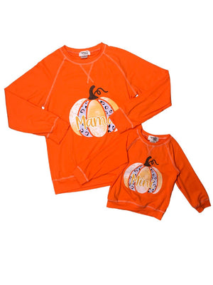 Mommy and Me Tops - Mama & Mini Cheetah Orange Pumpkin Matching T-Shirt - Sydney So Sweet
