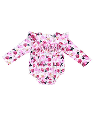 Pretty Posies Watercolor Pink Floral Ruffle Baby Girls Romper - Sydney So Sweet