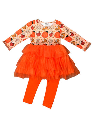 Pumpkin Spice Latte Orange Tiered Tulle Girls Fall Tutu Outfit - Sydney So Sweet