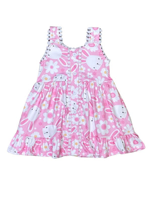 Retro Rabbit Pink Daisy Flower Girls Easter Tank Dress - Sydney So Sweet