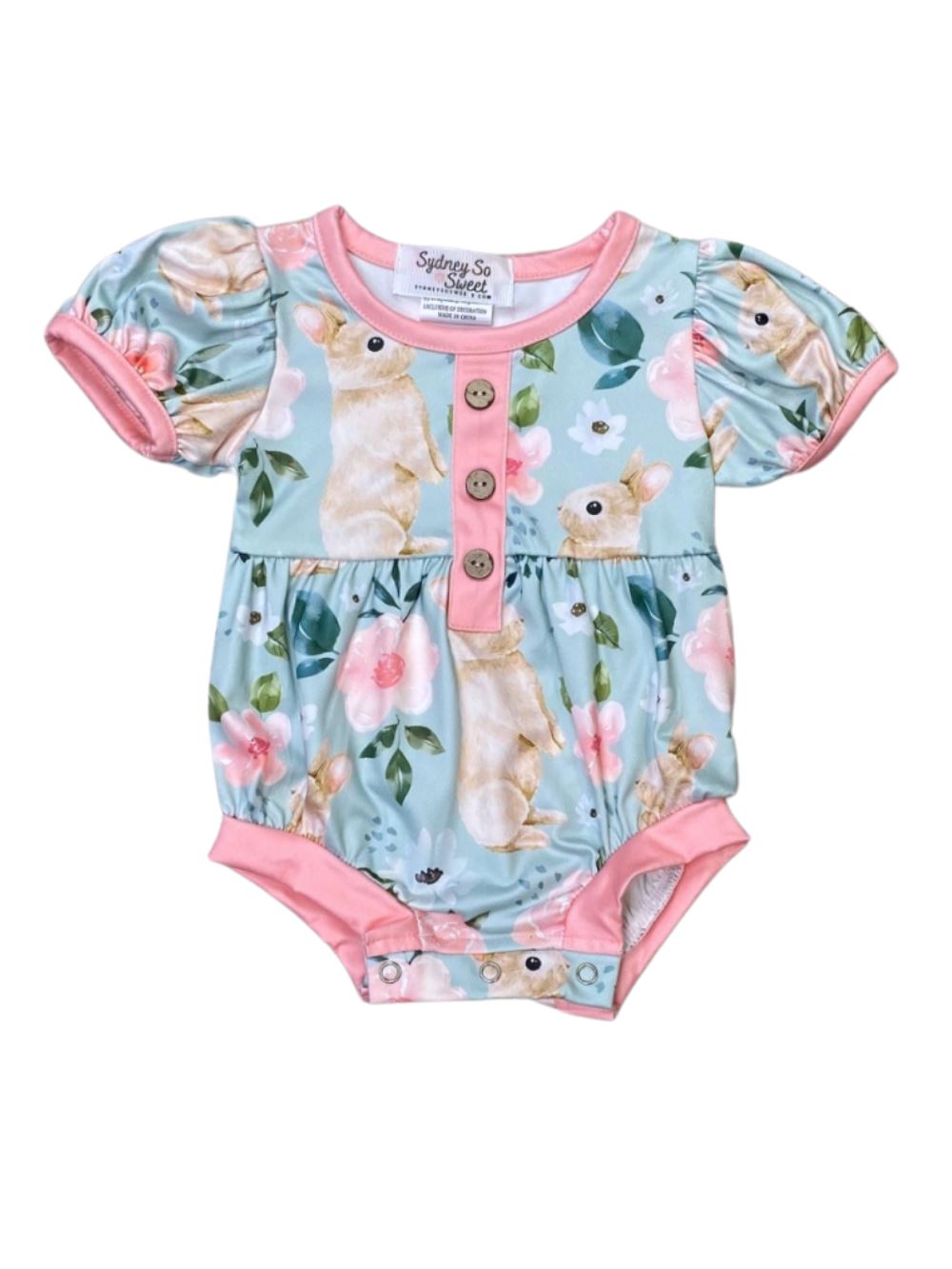 Rose Garden Pink Bunny Floral Baby Girls Romper - Sydney So Sweet