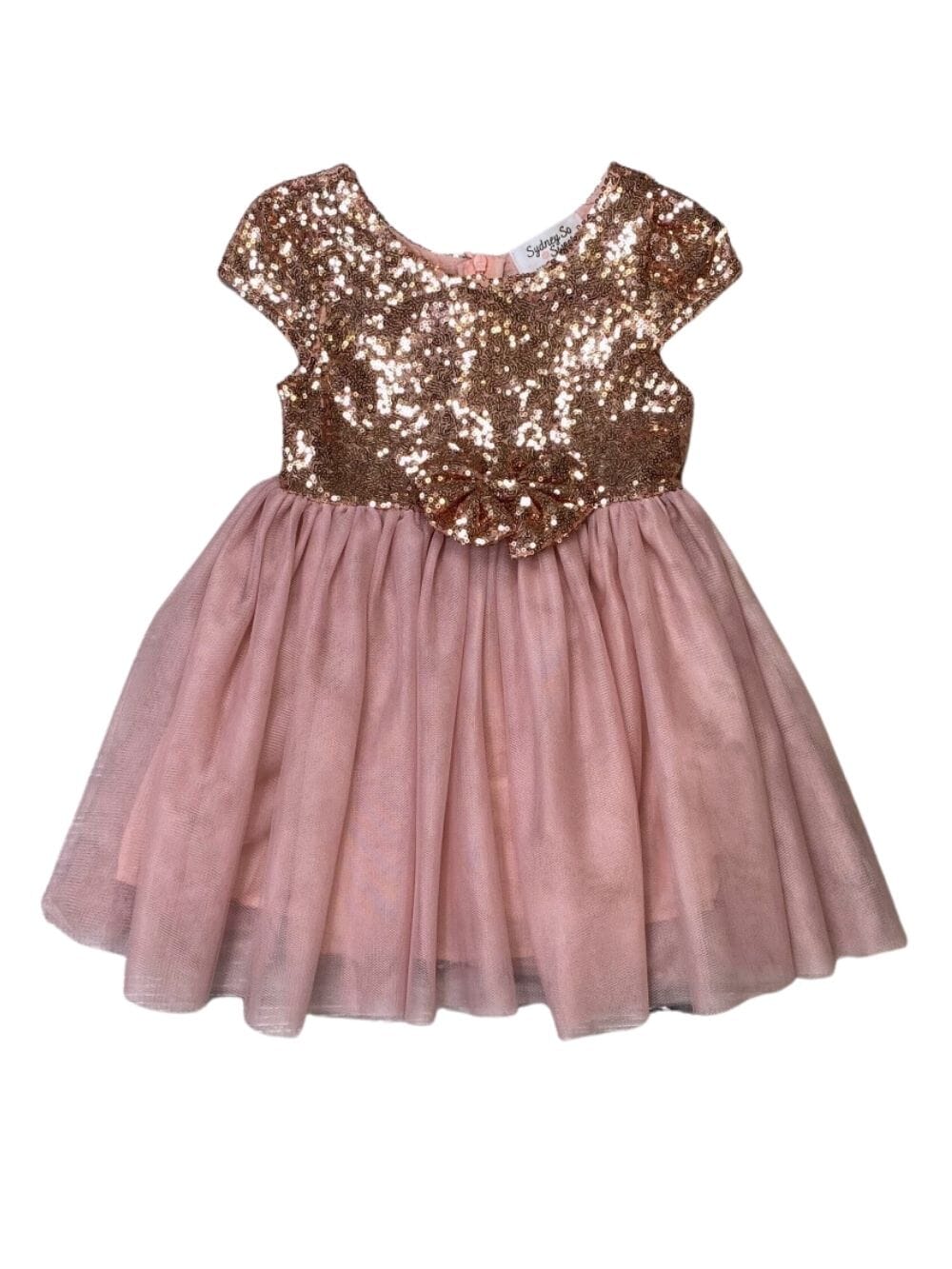 Rose Gold Sequin Bow Tulle Fancy or Special Occasion Girls Tutu Dress - Sydney So Sweet