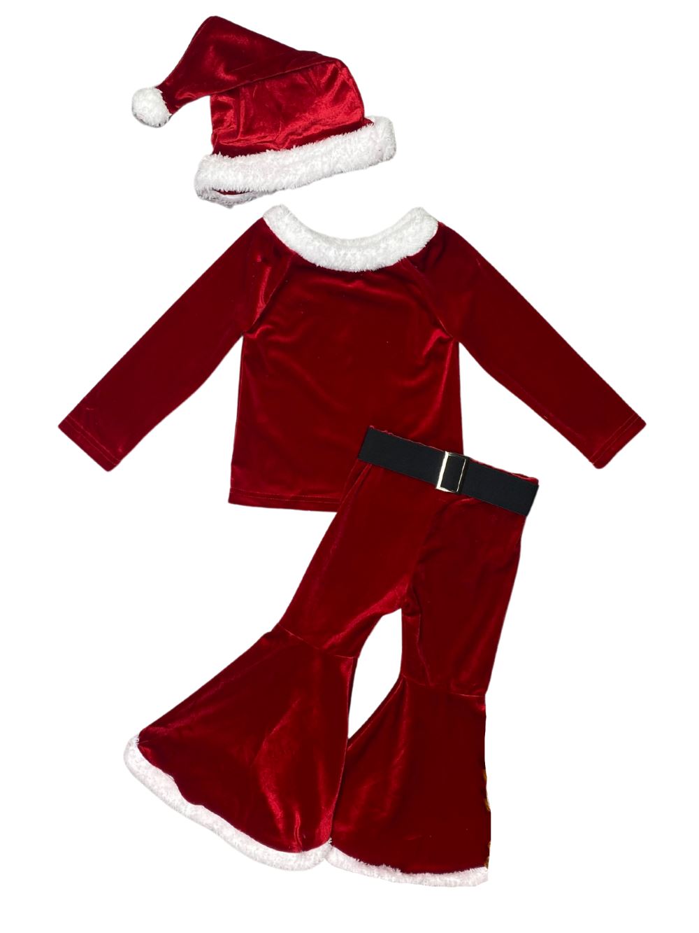 Santa's Helper Velvet and Fleece Christmas Red 3 Piece Set - Sydney So Sweet