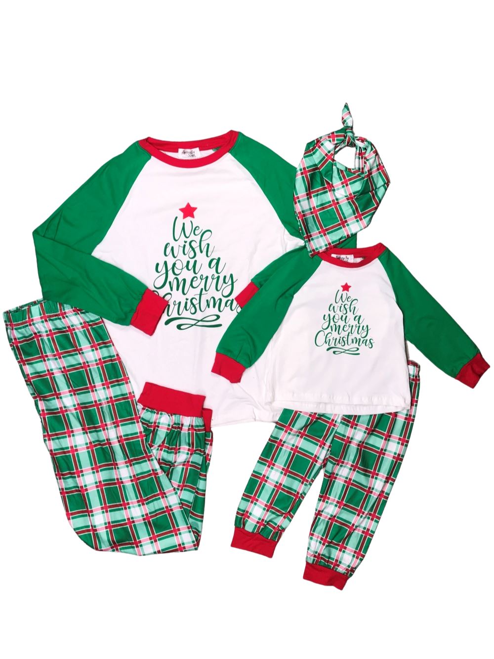 We Wish You A Merry Christmas Tartan Plaid Matching Family Pajamas + Dog Bandana - Sydney So Sweet