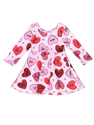 XOXO Candy Hearts Pink & Red Girls Valentine's Day Skater Dress - Sydney So Sweet