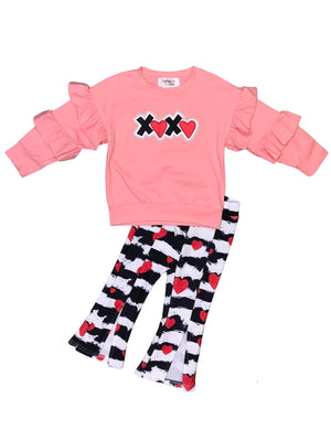 XOXO Falling In Love Pink Ruffle Bell Bottom Girls Valentine's Day Outfit - Sydney So Sweet