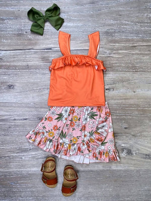 Wild About You Wildflower Orange Floral Ruffle Girls Skirt Outfit - Sydney So Sweet